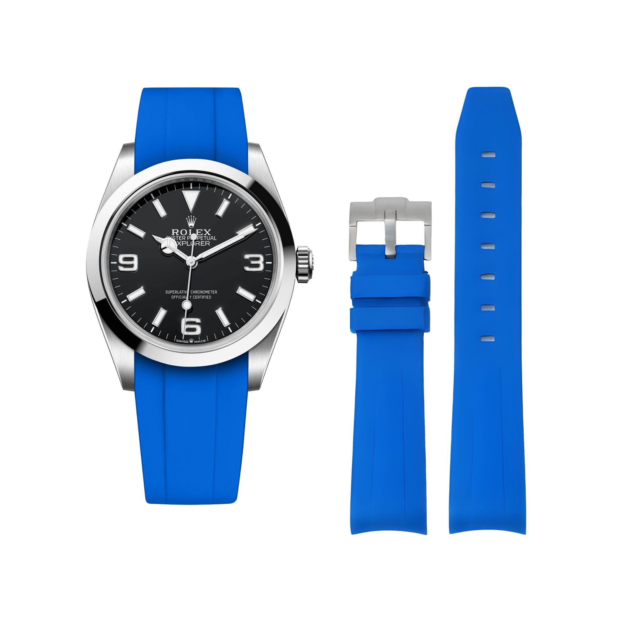 Rubber Strap For Rolex Explorer I Blue