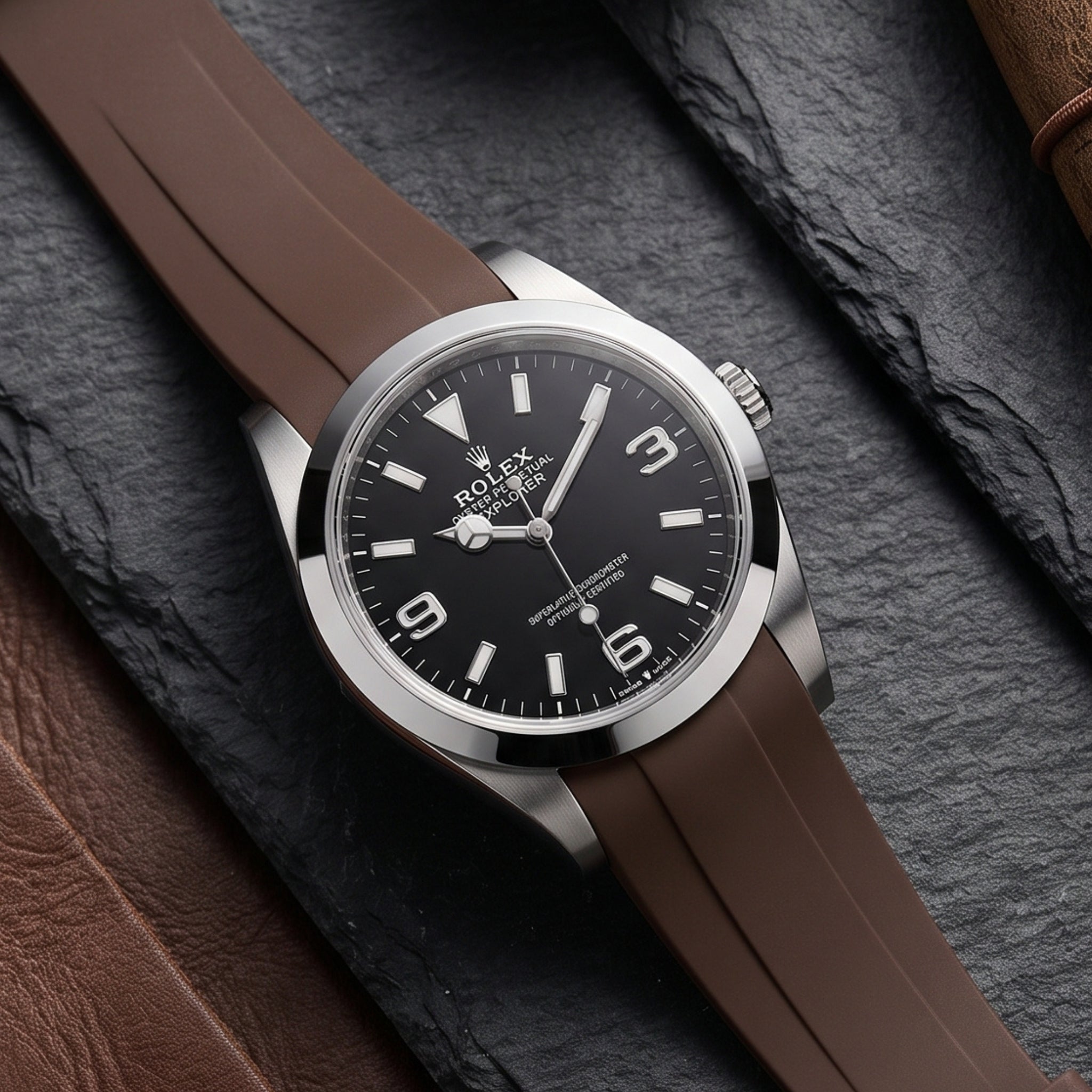 Rolex Explorer I Rubber Strap in Brown - Helvetus® Straps Rolex Explorer I Rubber Strap in Brown - Helvetus® Straps