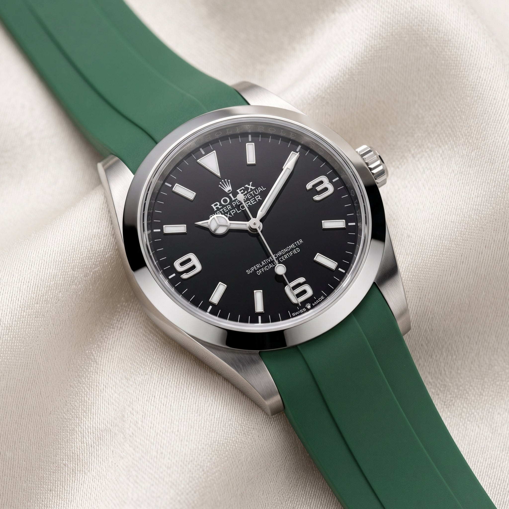 ROLEX EXPLORER Ⅰ のグリーンボックス 50.00.71 Rolex Explorer I Rubber Strap in Green - Helvetus® Straps