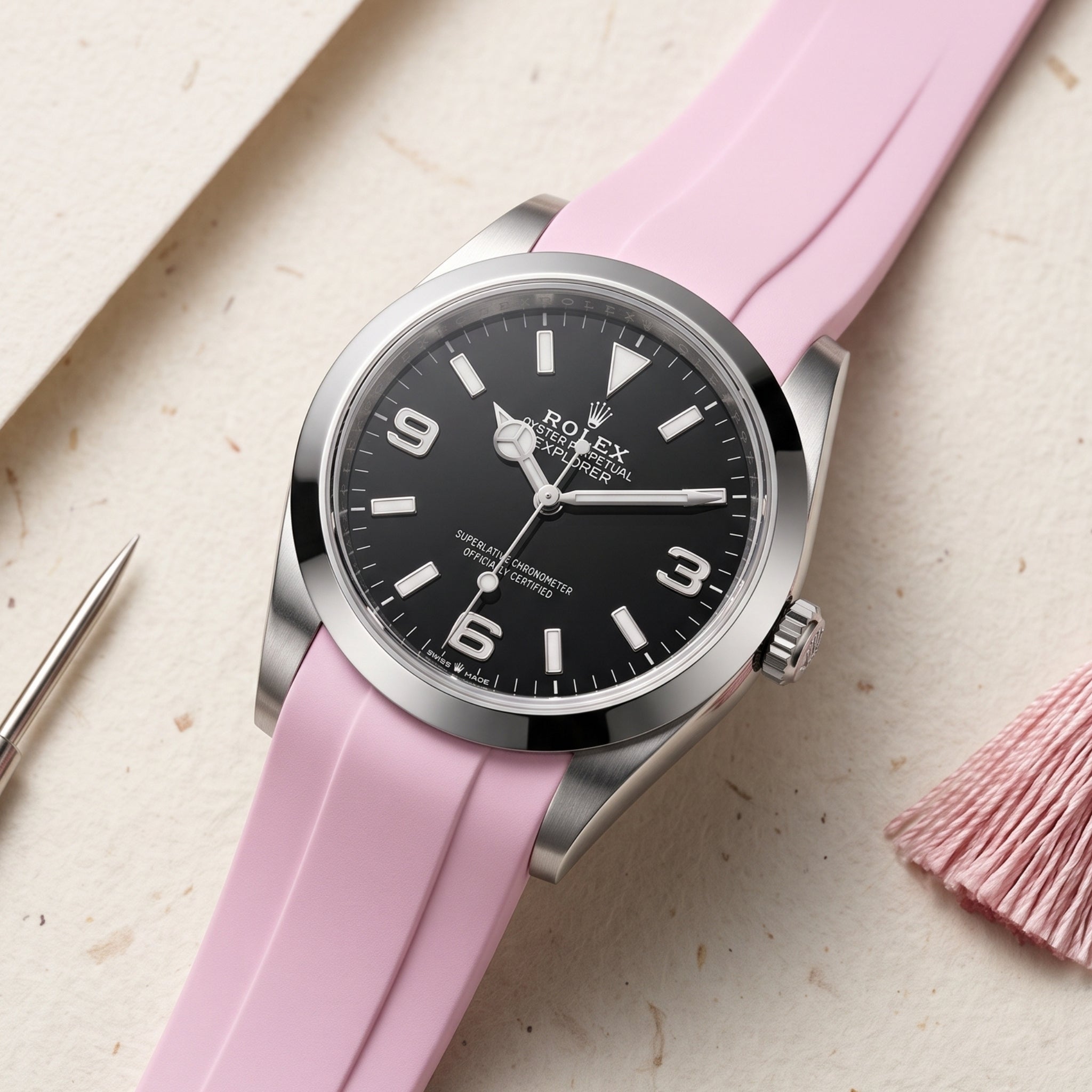 Rolex Explorer I Rubber Strap in Pink - Helvetus® Straps