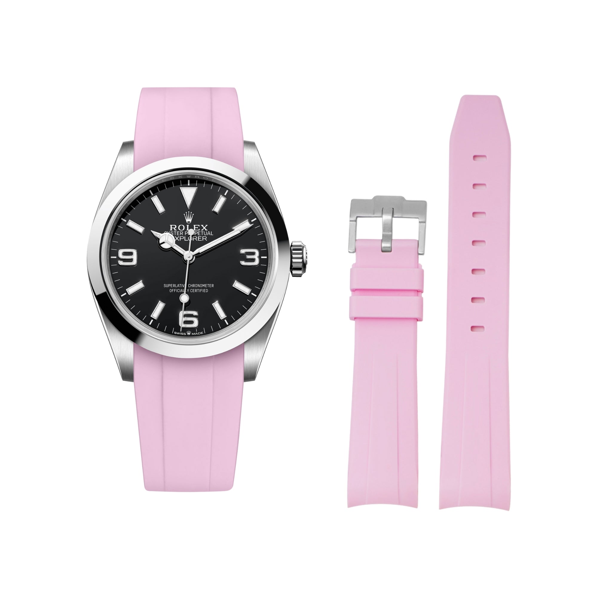 Rolex Explorer I Rubber Strap in Pink - Helvetus® Swiss Straps