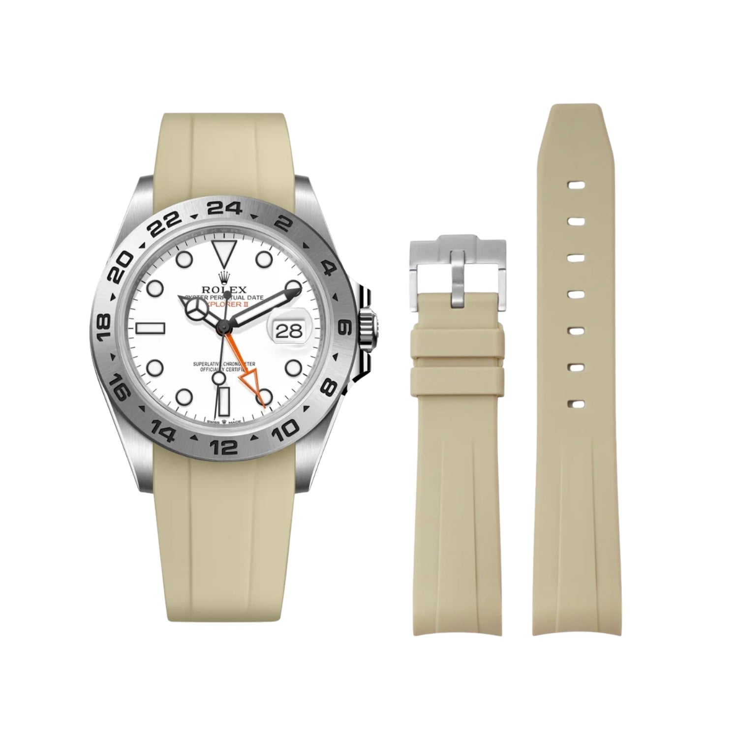 Rubber Strap - For Rolex Explorer II - Beige - Helvetus