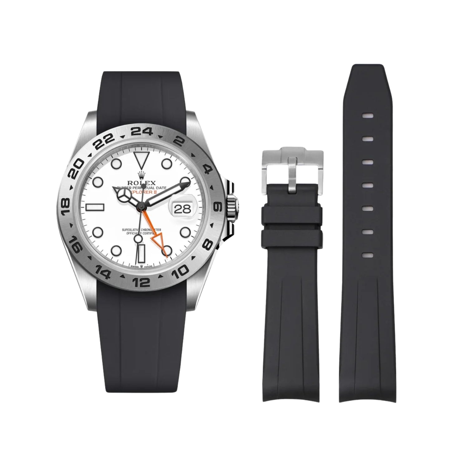 Rubber Strap - For Rolex Explorer II - Black - Helvetus