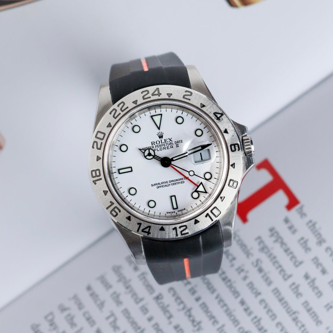 ROLEX EXPLORER II 掛時計 Rolex Explorer II Rubber Strap in Black/Orange - Helvetus® Switzerland