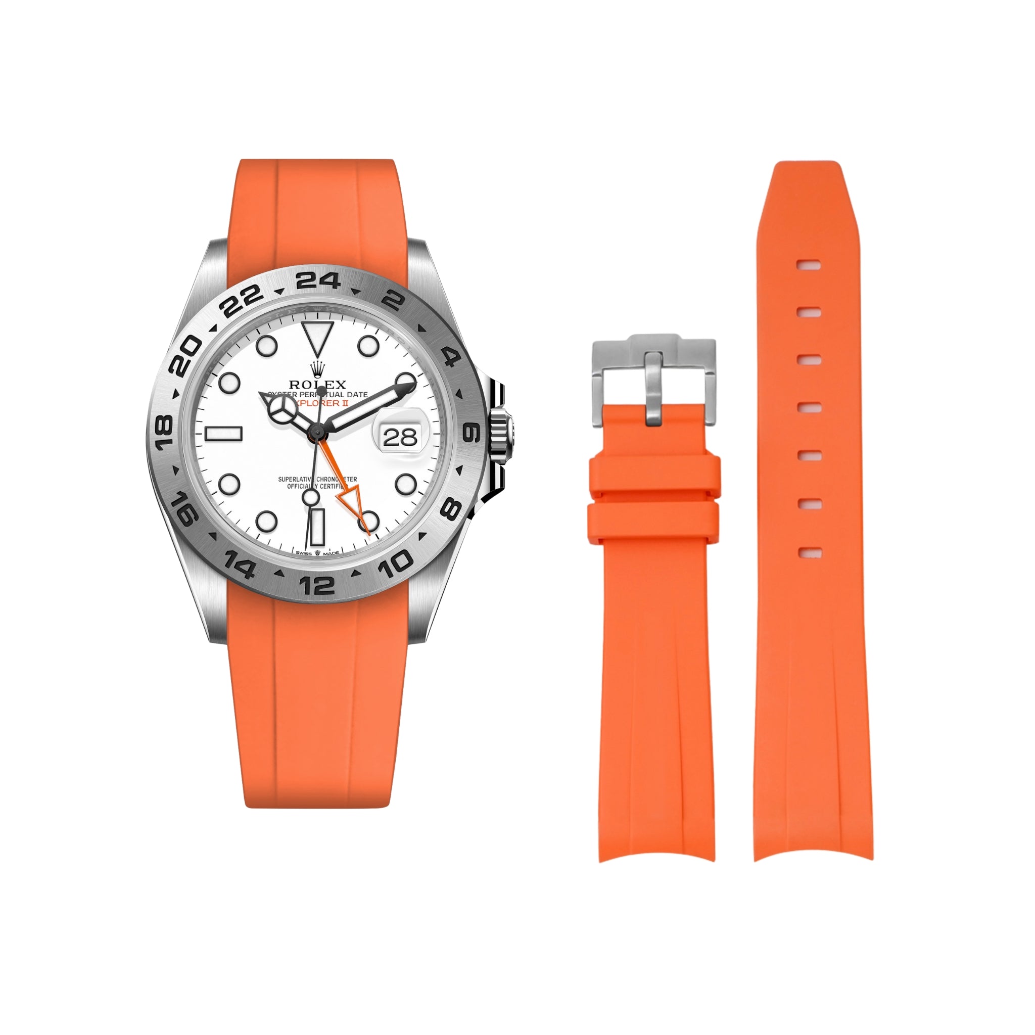 Rubber Strap - For Rolex Explorer II - Orange - Helvetus