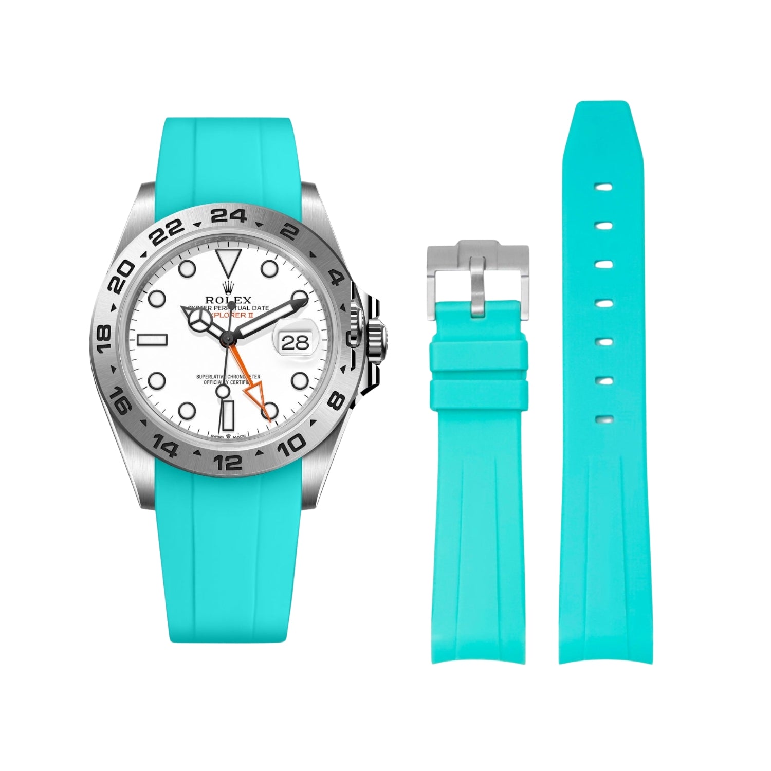 ロレックスベルト Rolex Explorer II Rubber Strap in Turquoise - Helvetus®