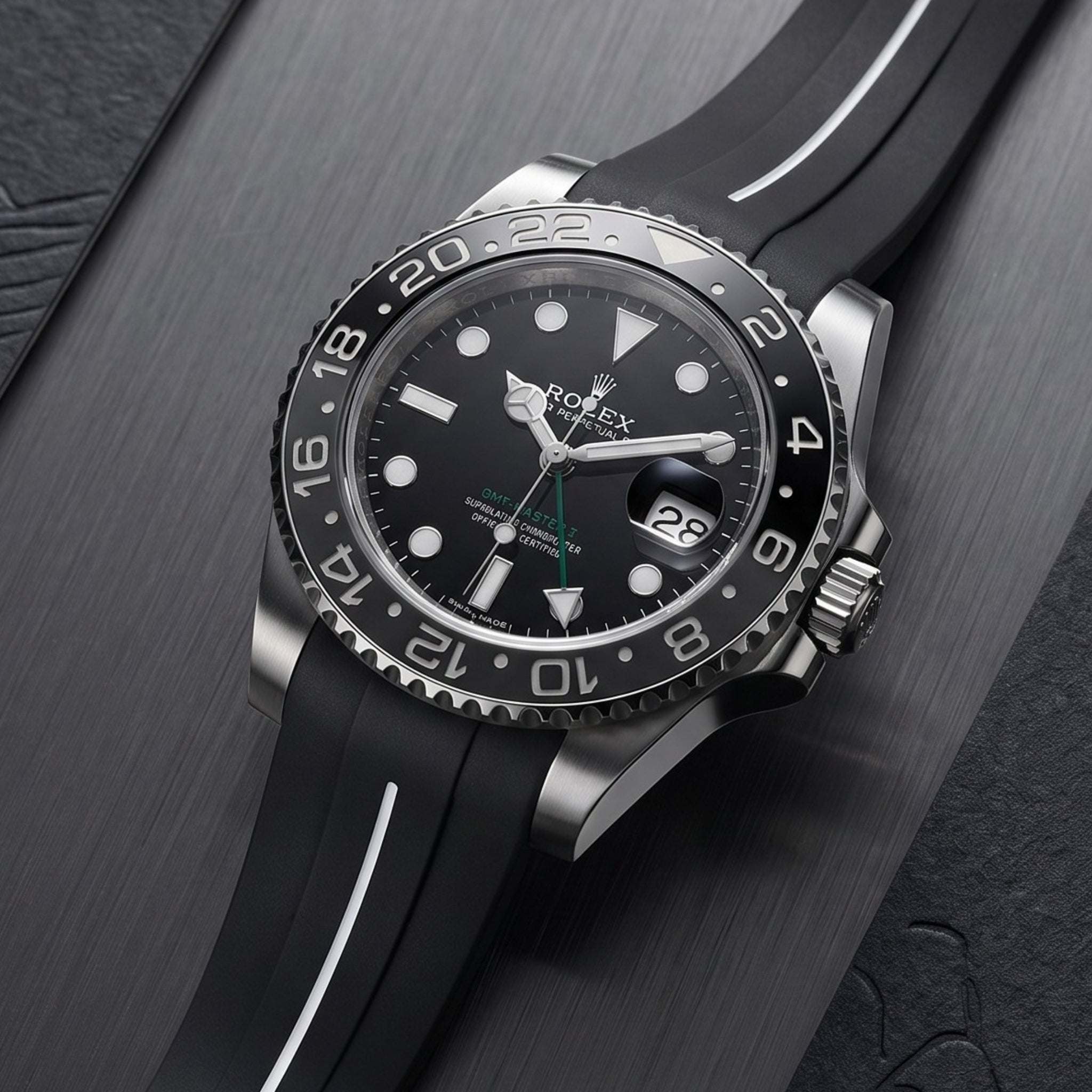 Rubber Strap - For Rolex GMT-Master II - Black w/White Line | LuxLine® - Helvetus