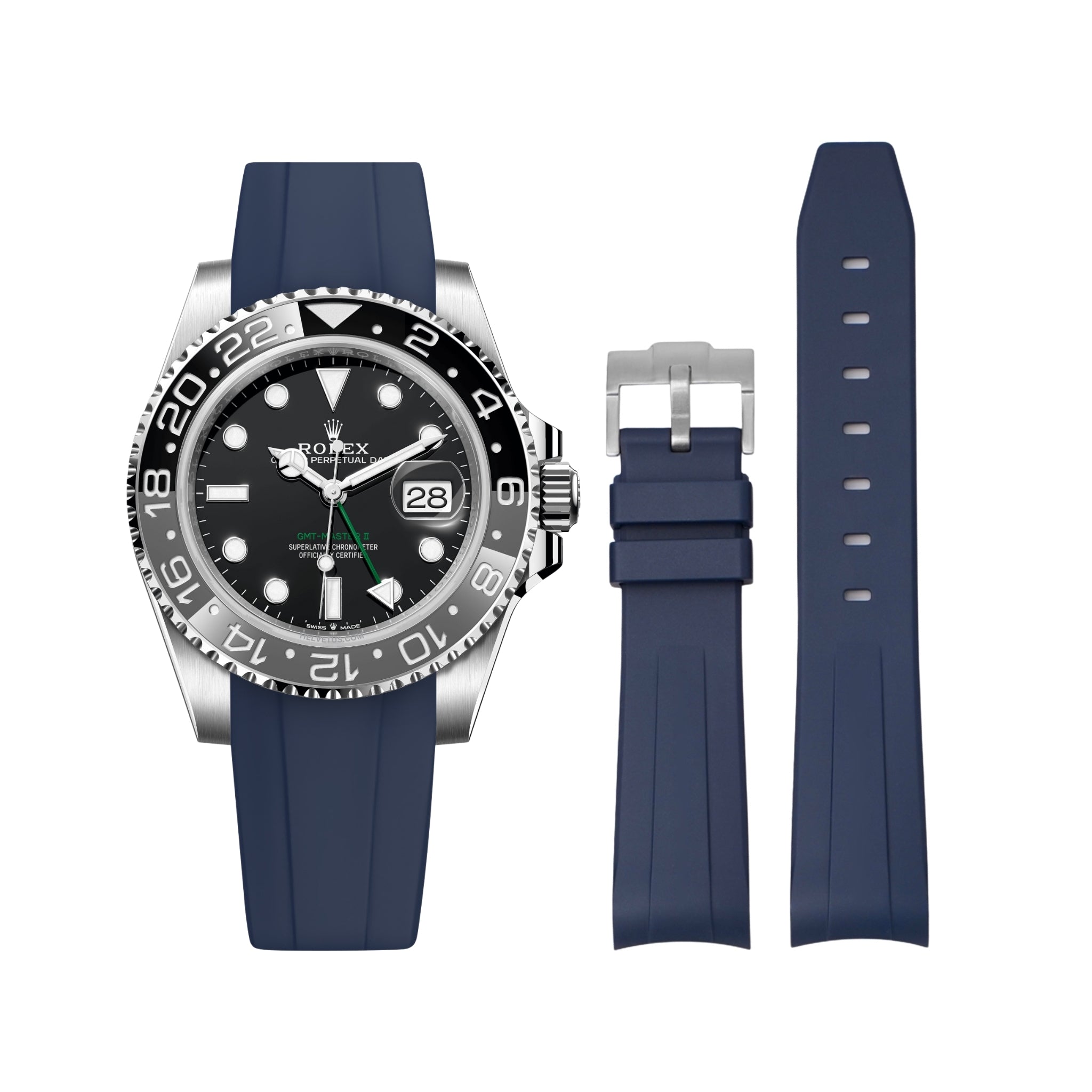 Rubber Strap - For Rolex GMT - Master II - Navy Blue - Helvetus