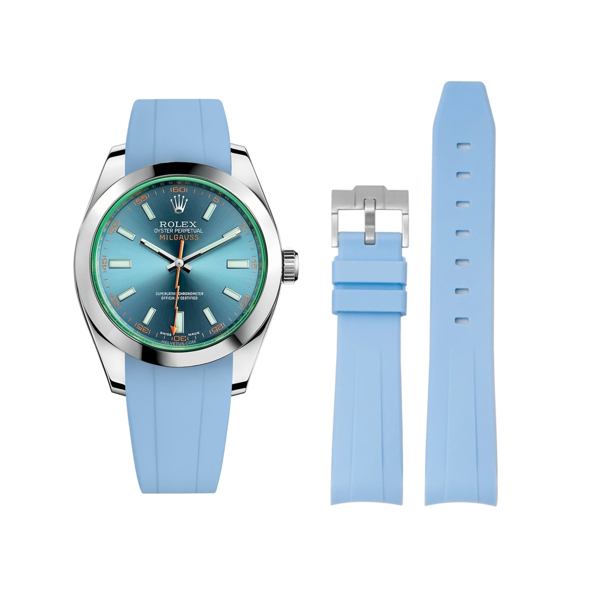 Rubber Strap - For Rolex Milgauss - Baby Blue - Helvetus