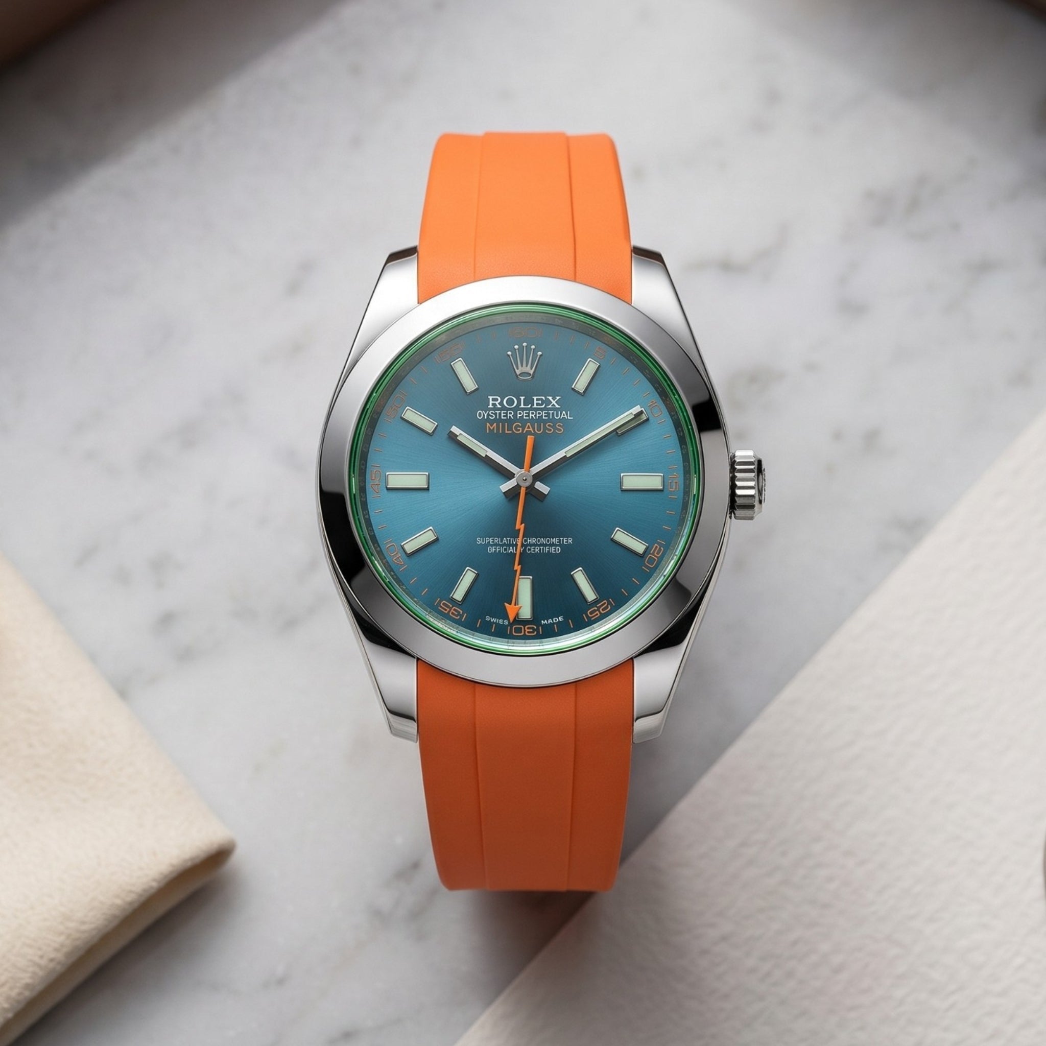 Rolex Milgauss Rubber Strap in Orange - Helvetus® Straps