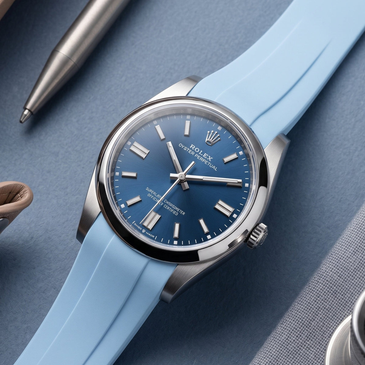 Rubber Strap - For Rolex Oyster Perpetual 36mm - Baby Blue - Helvetus
