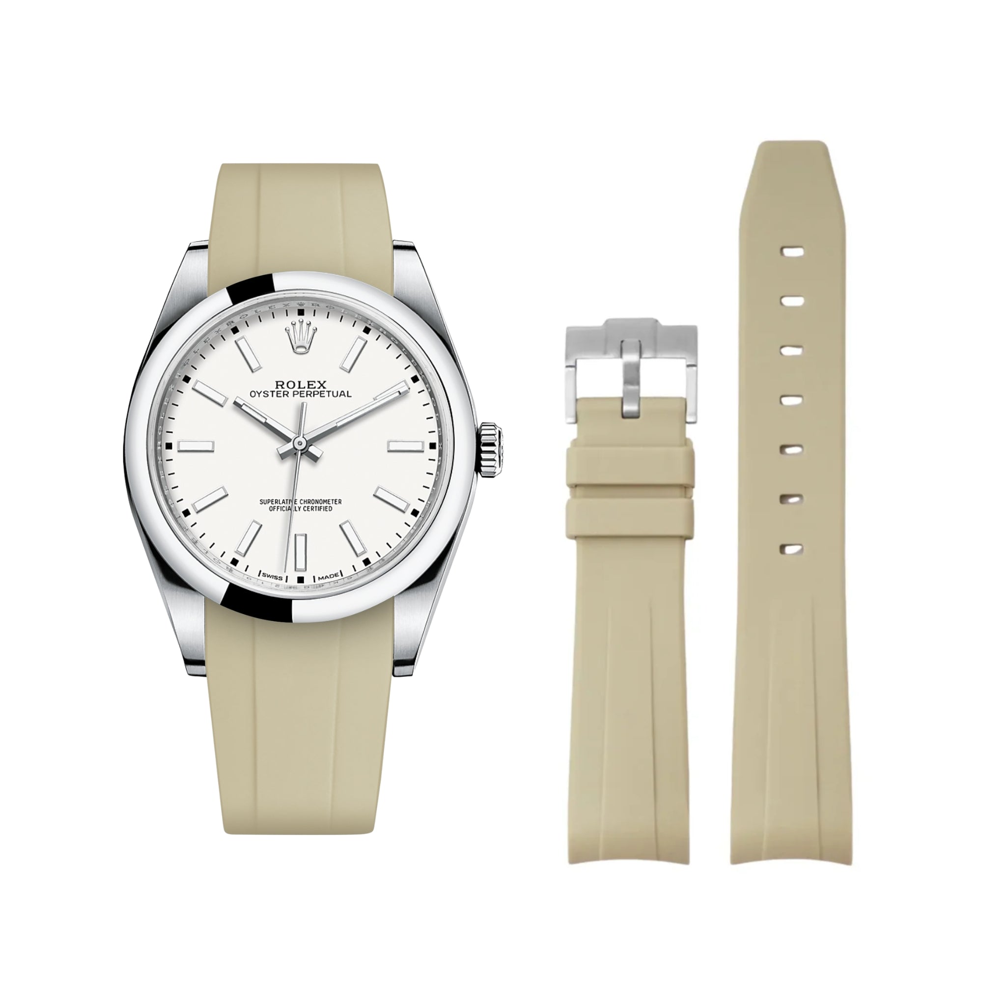 Rubber Strap - For Rolex Oyster Perpetual 39mm - Beige - Helvetus