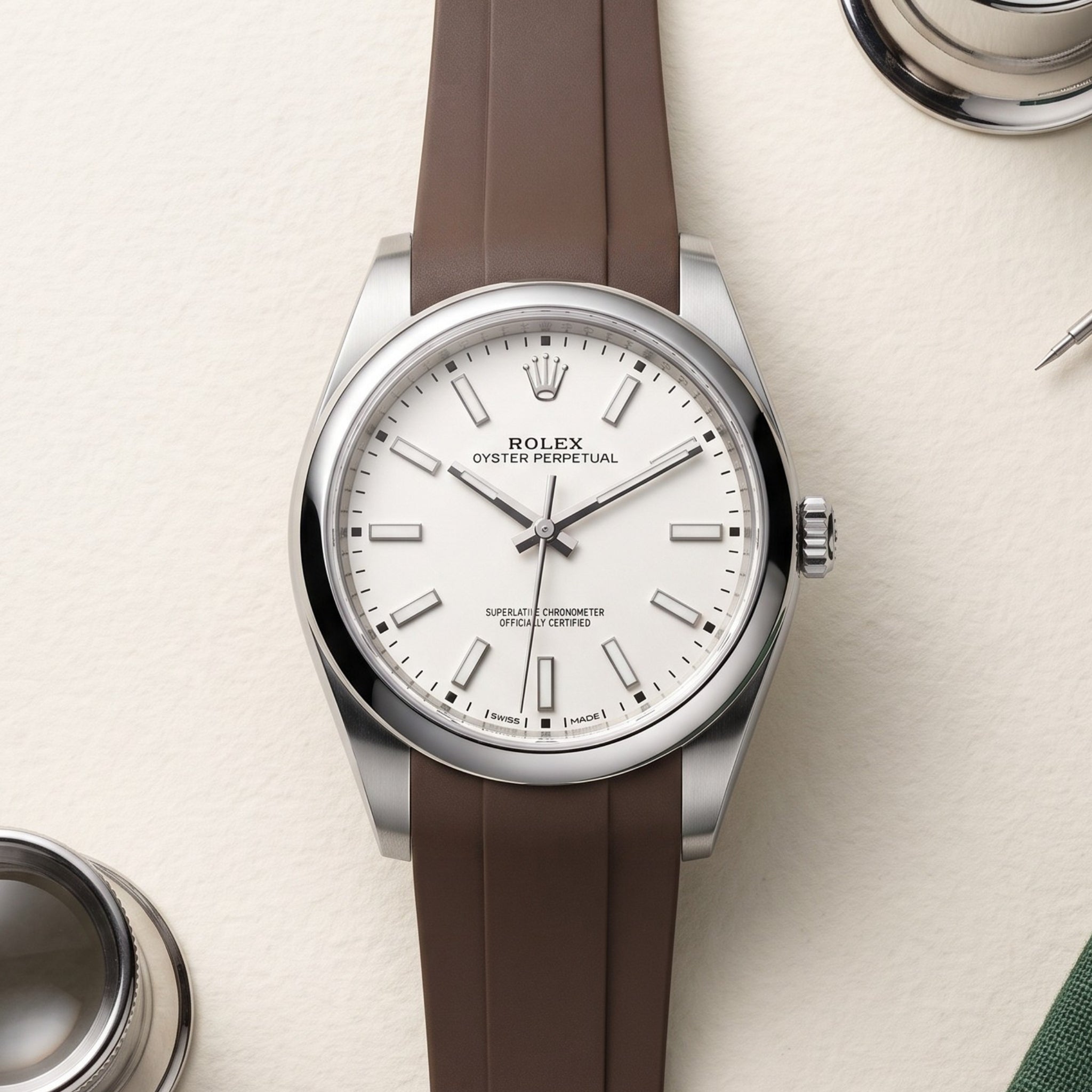 Rubber Strap - For Rolex Oyster Perpetual 39mm - Brown - Helvetus