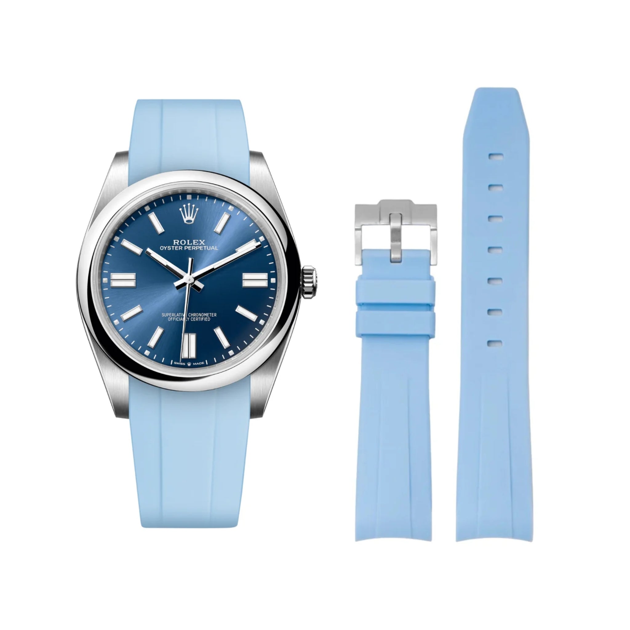 Rubber Strap - For Rolex Oyster Perpetual 41mm - Baby Blue - Helvetus