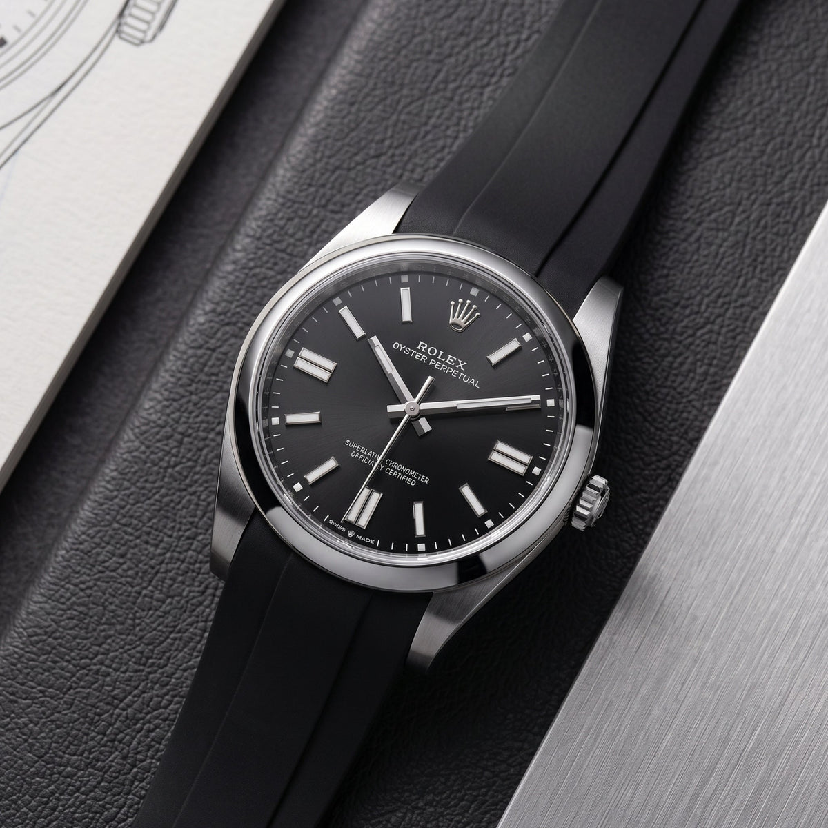 Rubber Strap - For Rolex Oyster Perpetual 41mm - Black - Helvetus