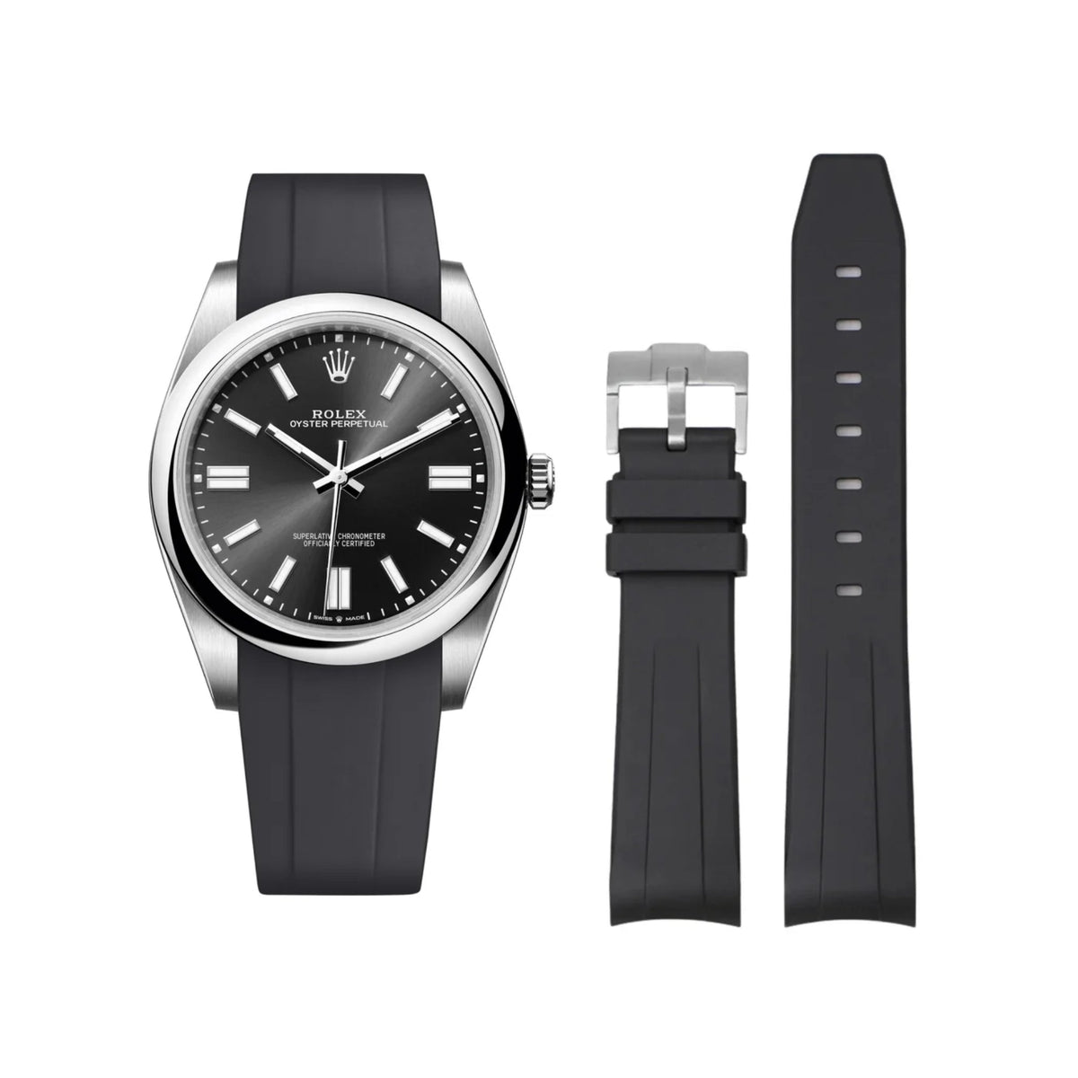 Rolex Oyster Perpetual 41mm Rubber Strap in Black Helvetus