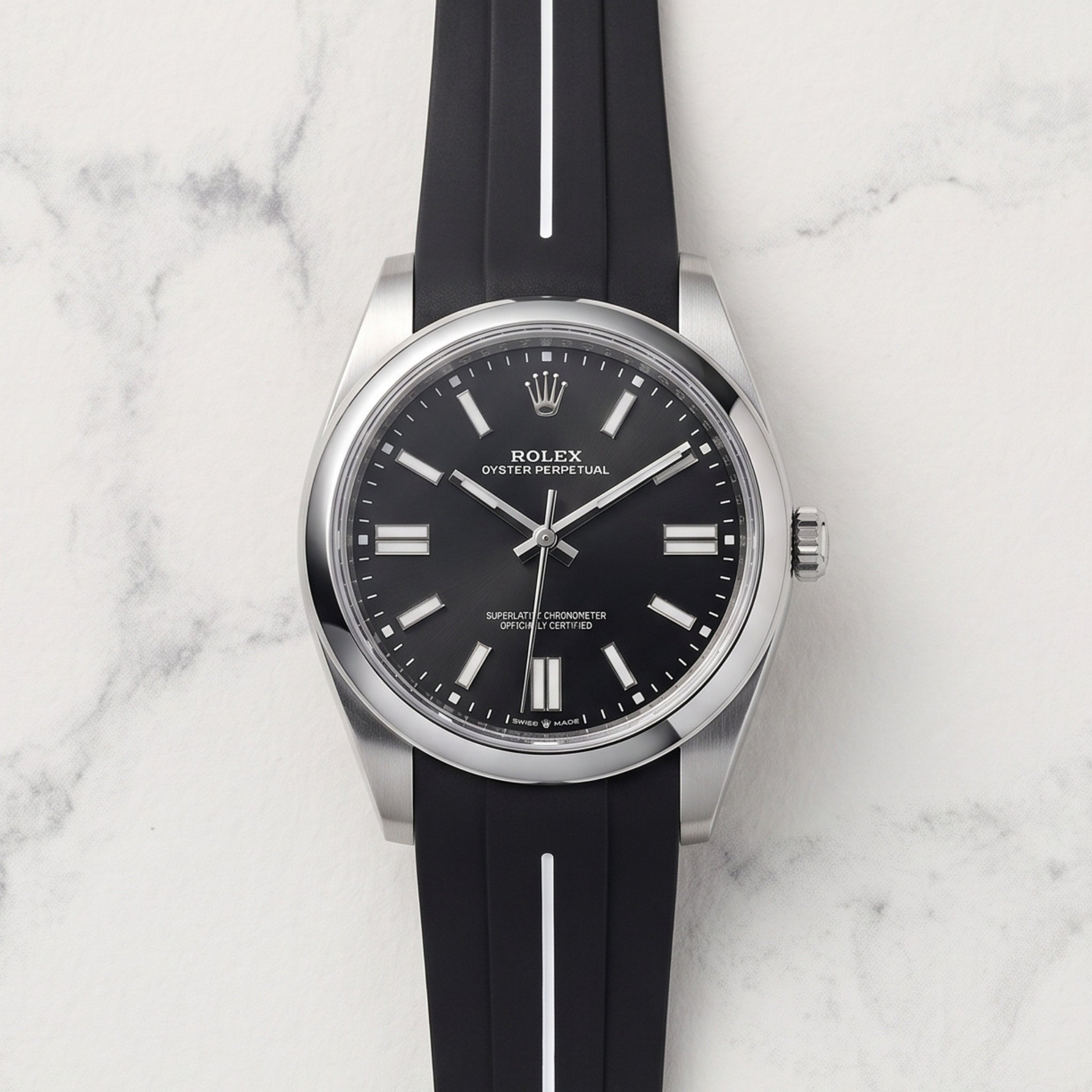 Rolex Oyster Perpetual 41mm Rubber Strap in Black/White - Helvetus®