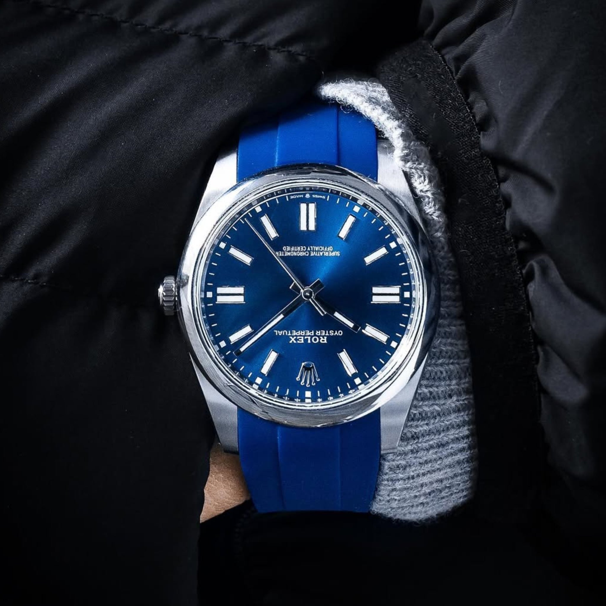 Rubber Strap - For Rolex Oyster Perpetual 41mm - Blue - Helvetus