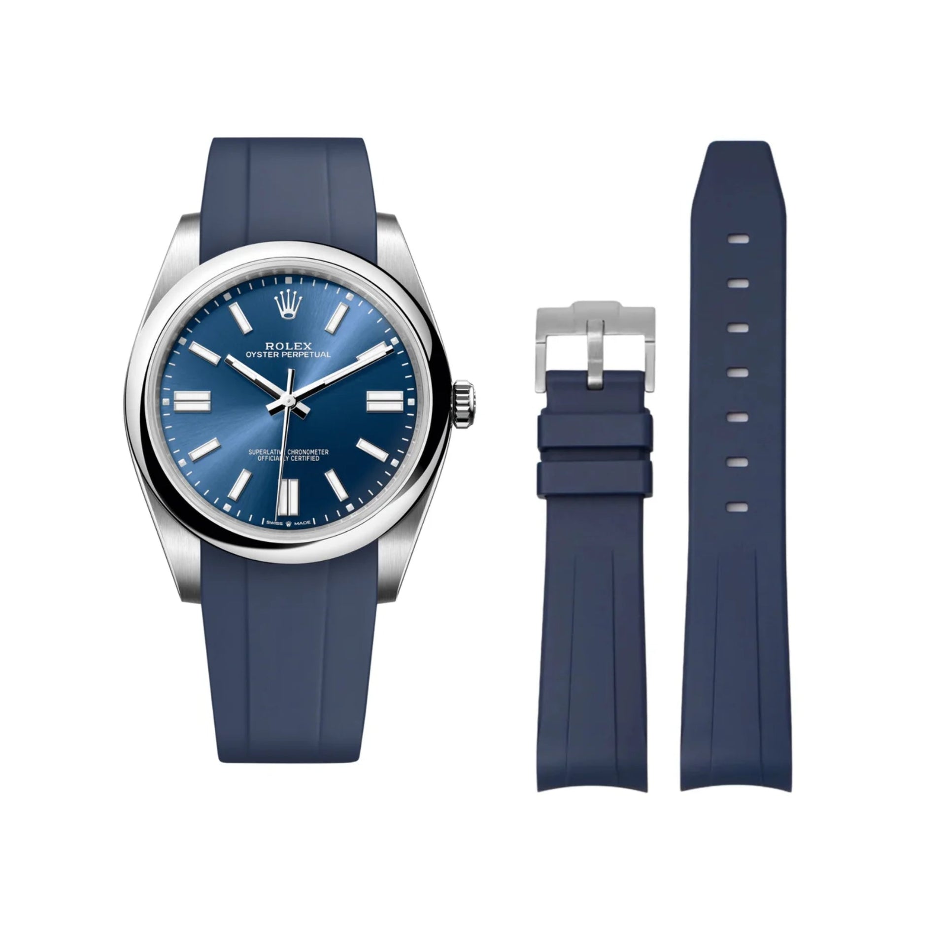 Leather Strap Rolex Oyster Perpetual Blue Dial Rolex Rubber B