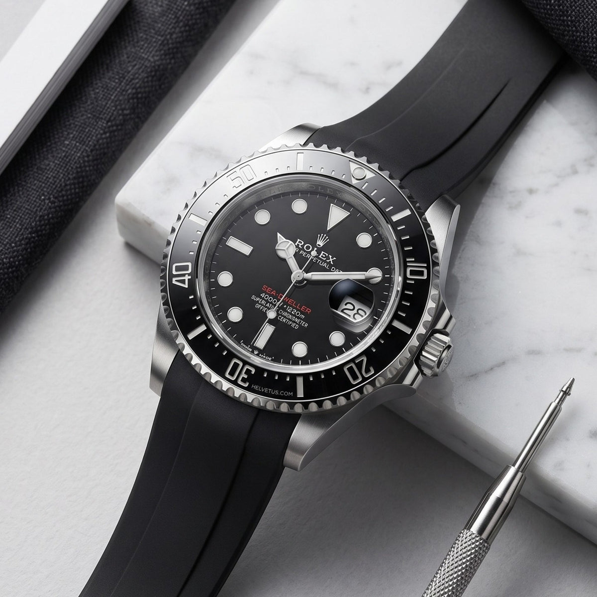 Rubber Strap - For Rolex Sea-Dweller - Black - Helvetus