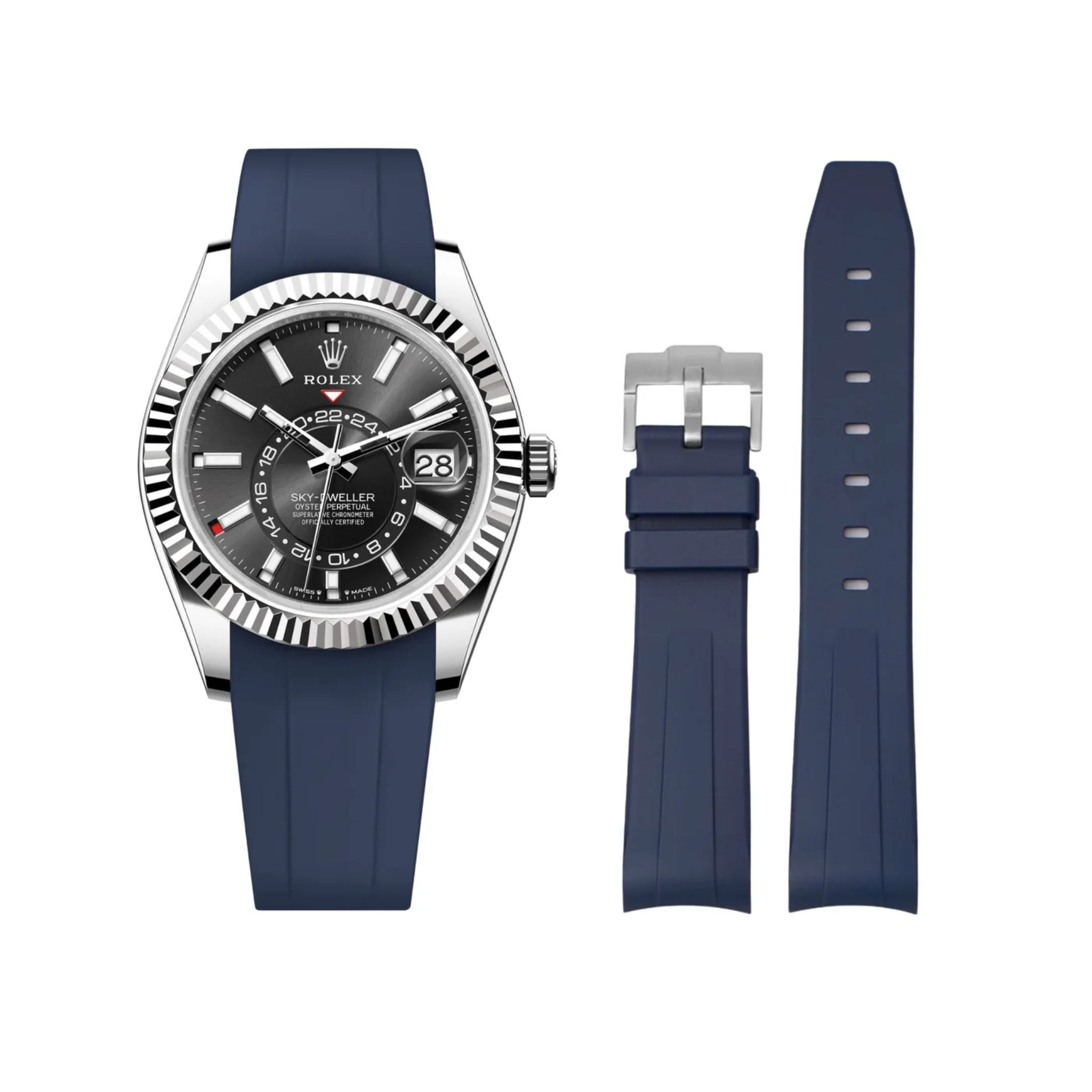 Rubber Strap - For Rolex Sky - Dweller - Navy Blue - Helvetus