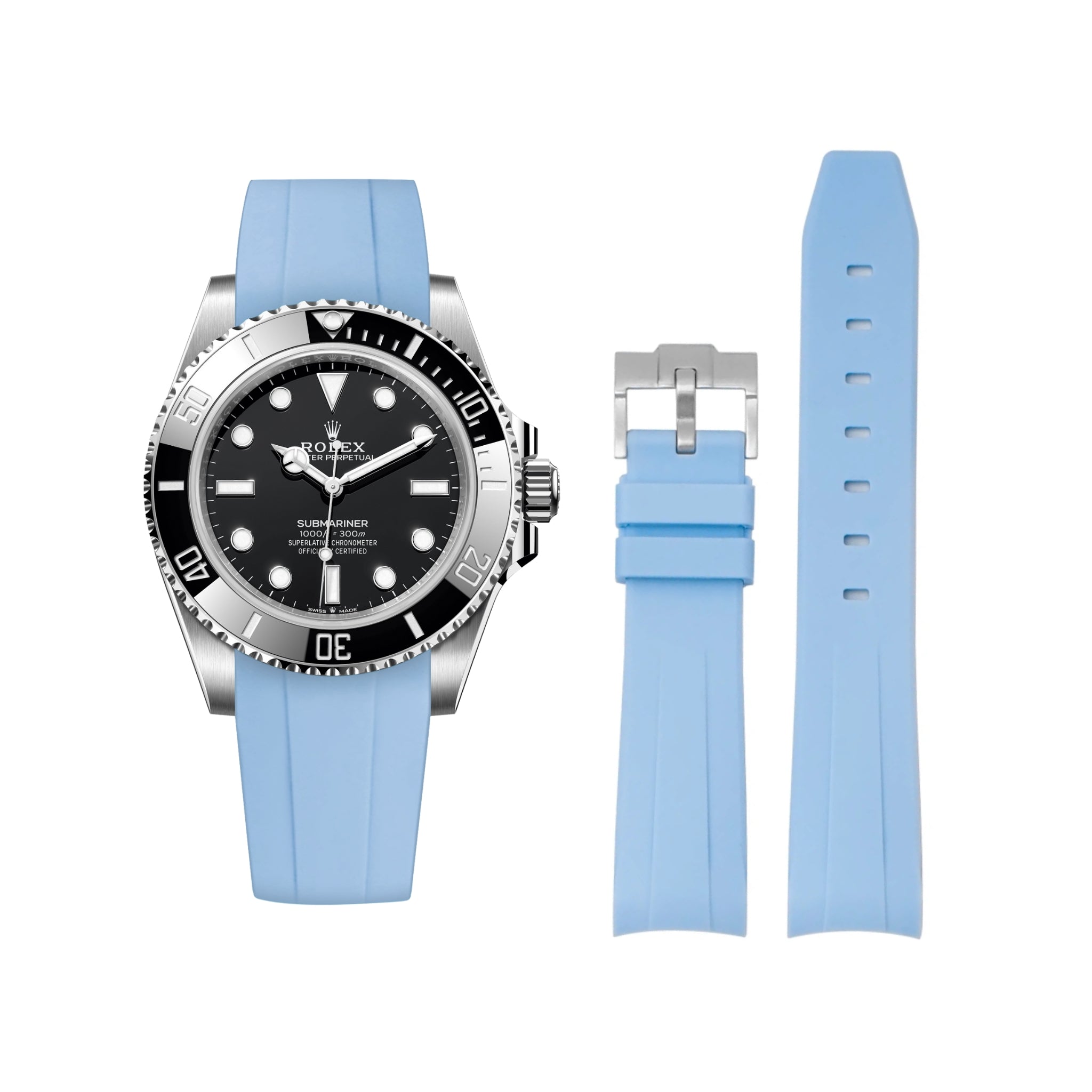 Rubber Strap - For Rolex Submariner - Baby Blue - Helvetus