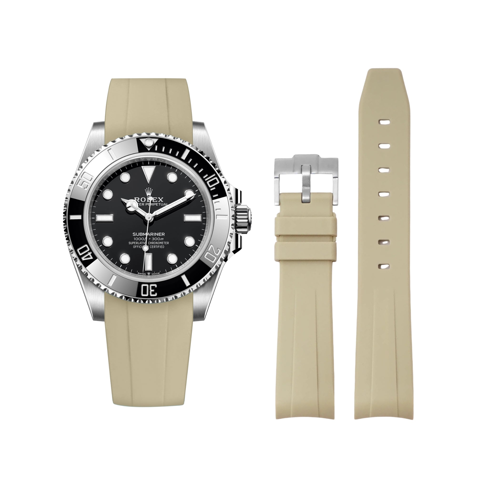 Rubber Strap - For Rolex Submariner - Beige - Helvetus