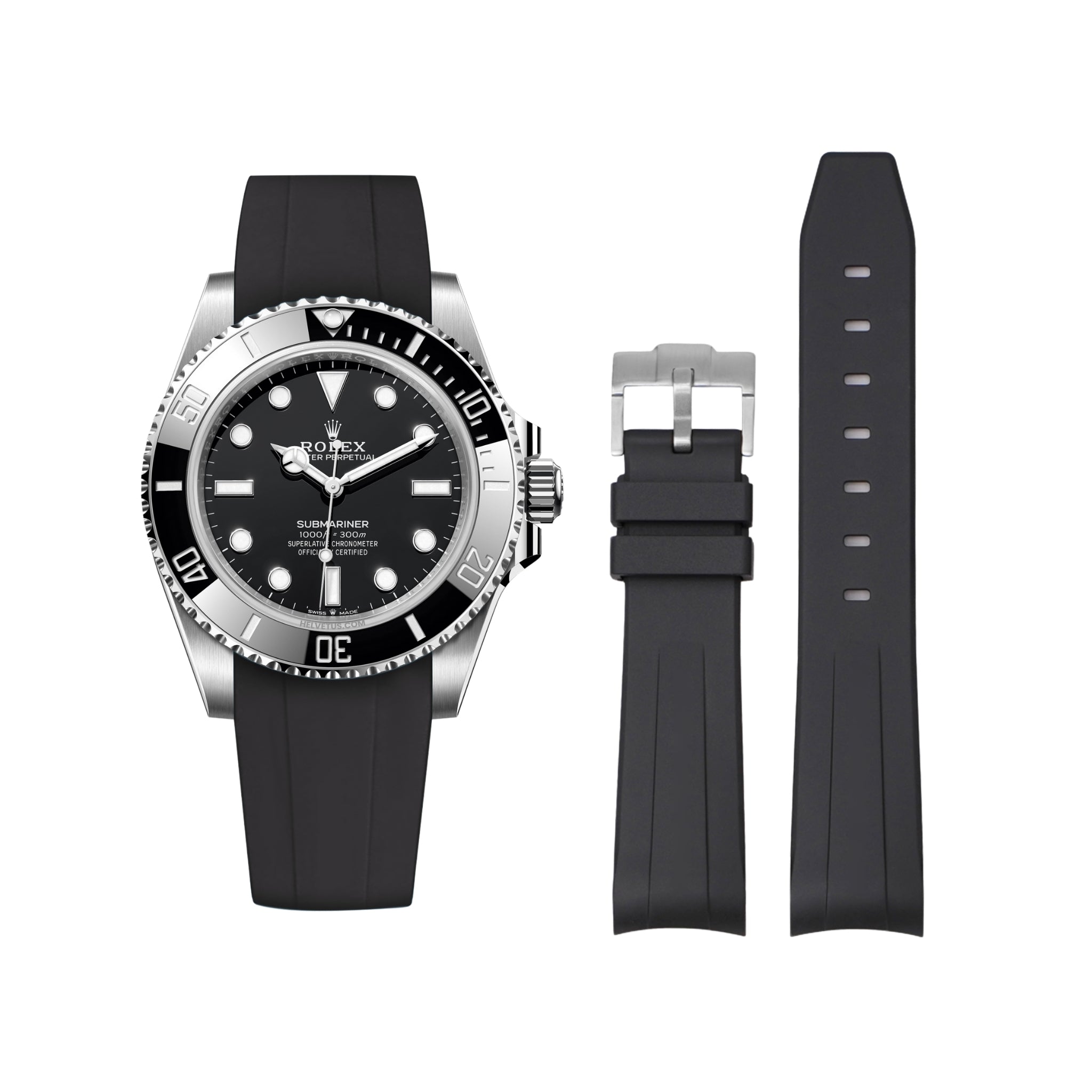 Rubber Strap - For Rolex Submariner - Black - Helvetus