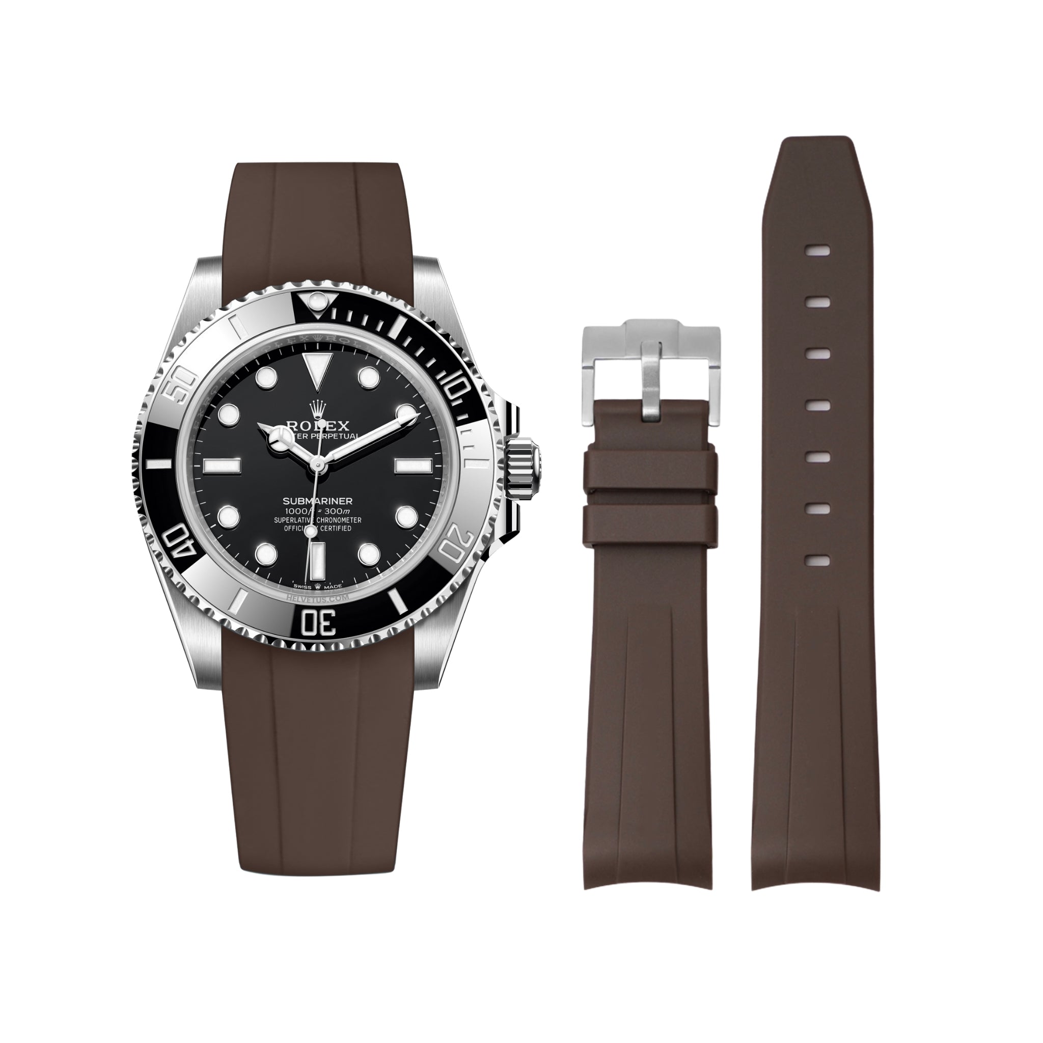 Rubber Strap - For Rolex Submariner - Brown - Helvetus