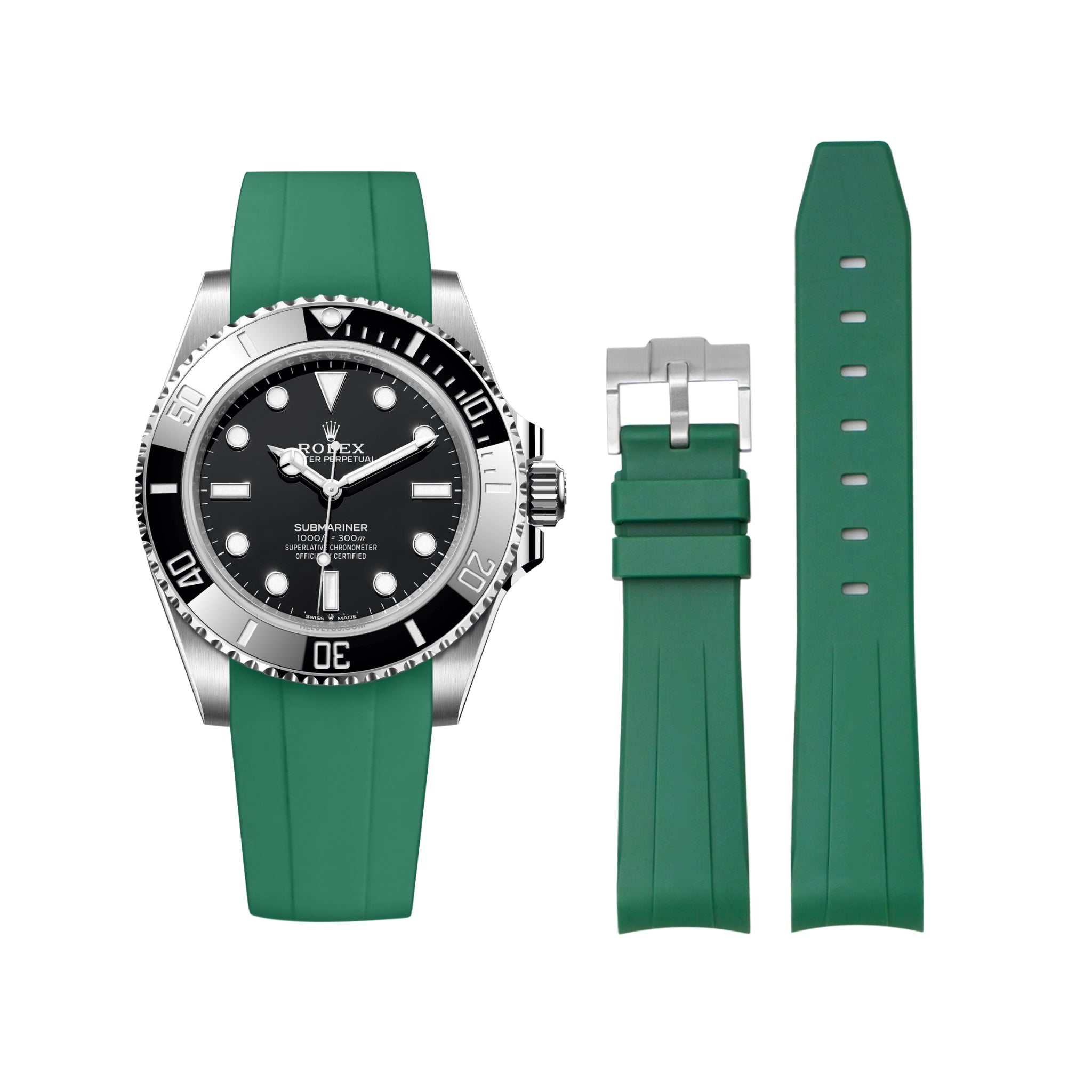 Rubber Strap - For Rolex Submariner - Green - Helvetus