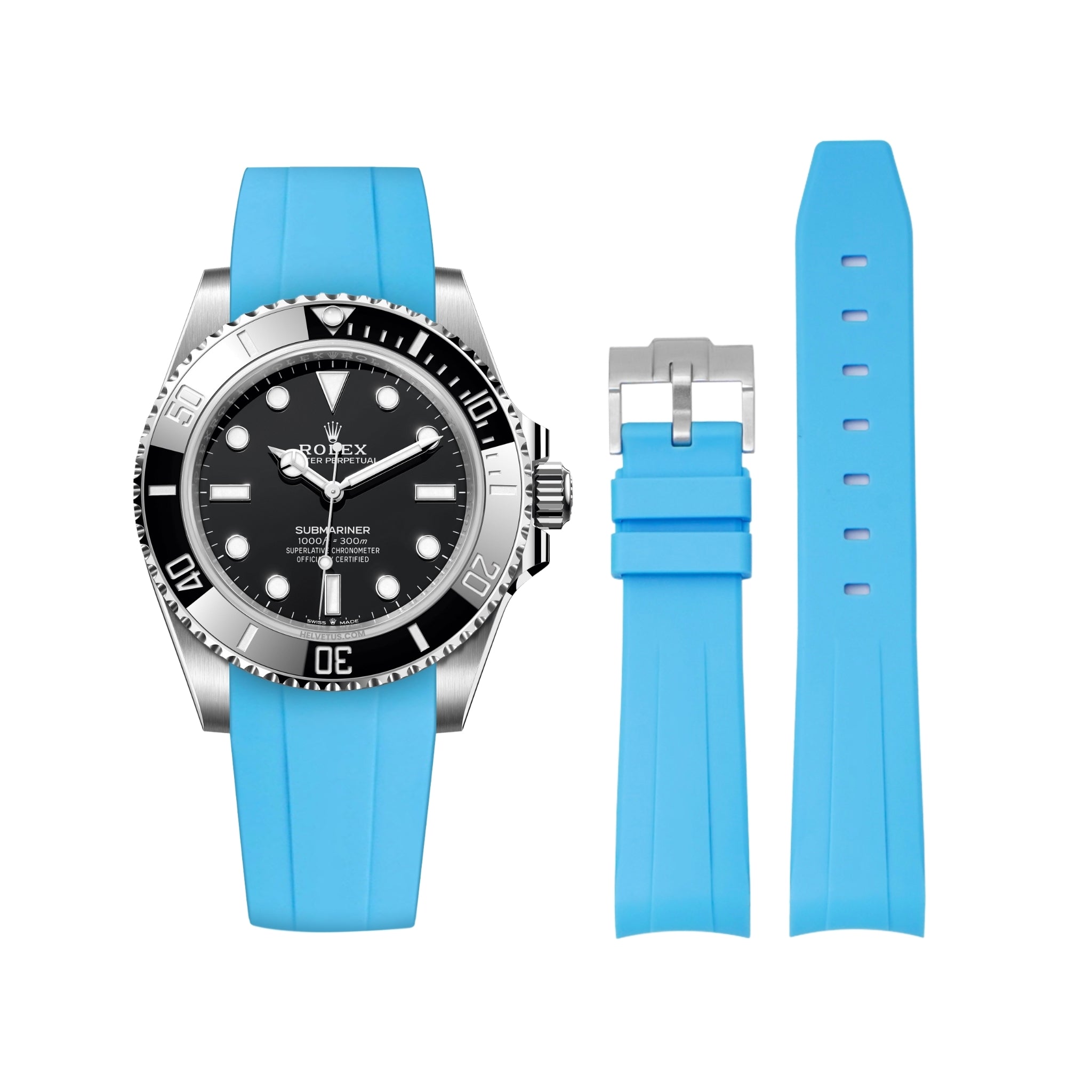 Rubber Strap - For Rolex Submariner - Light Blue - Helvetus