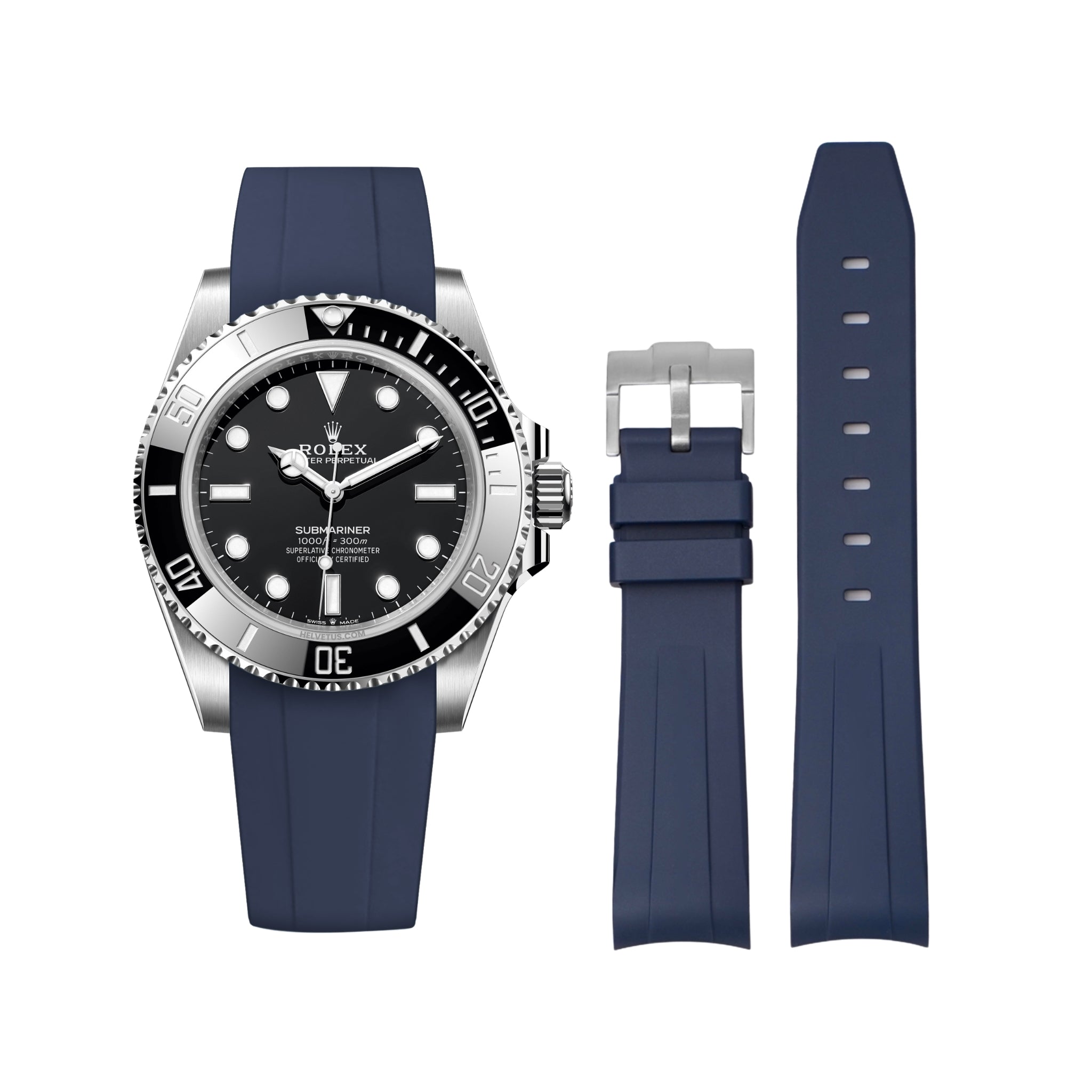 Rubber Strap - For Rolex Submariner - Navy Blue - Helvetus