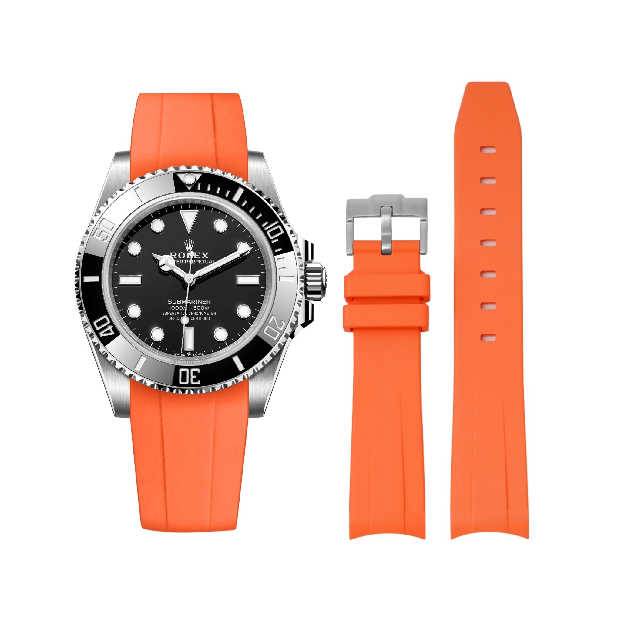 Rubber Strap - For Rolex Submariner - Orange - Helvetus