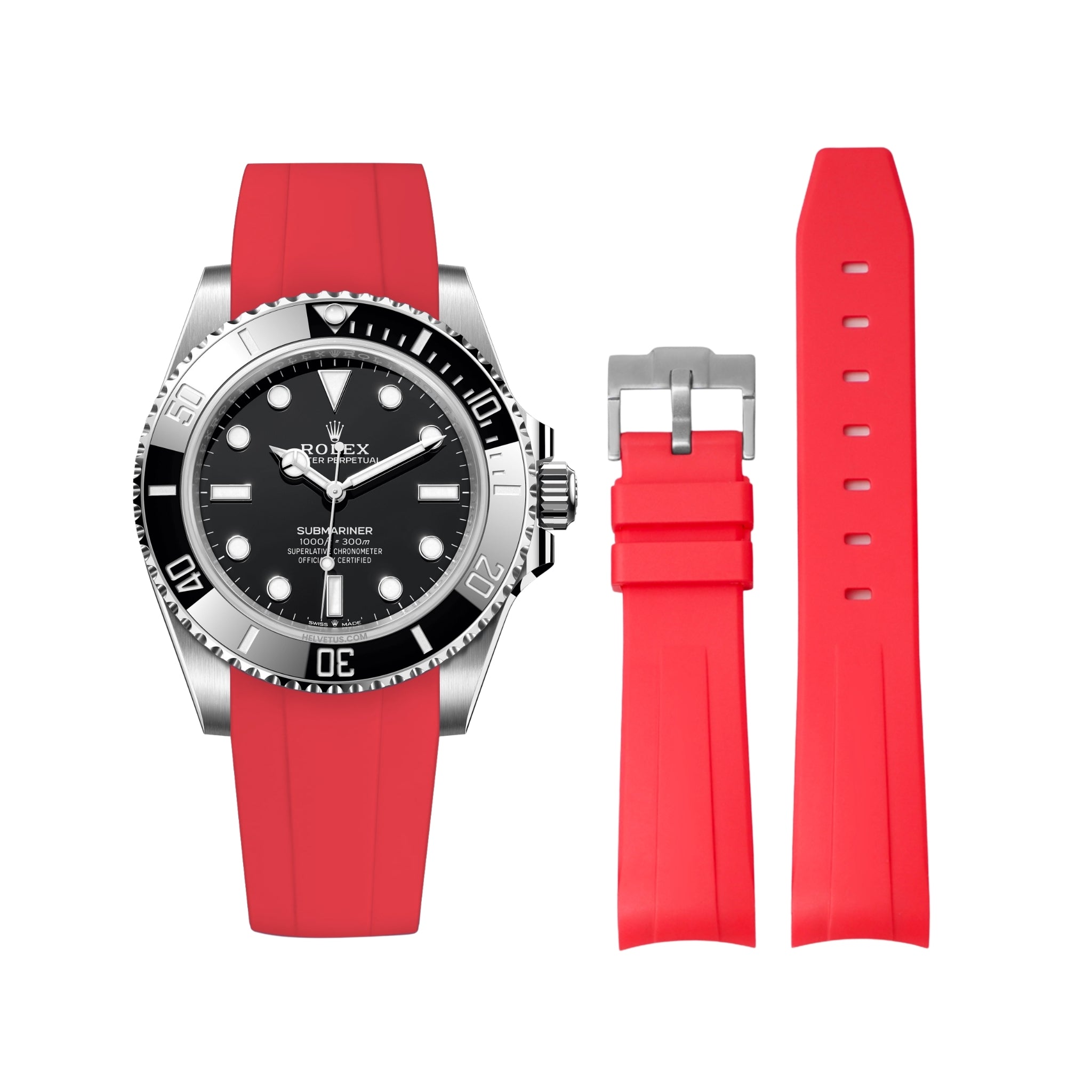 Rubber Strap - For Rolex Submariner - Red - Helvetus