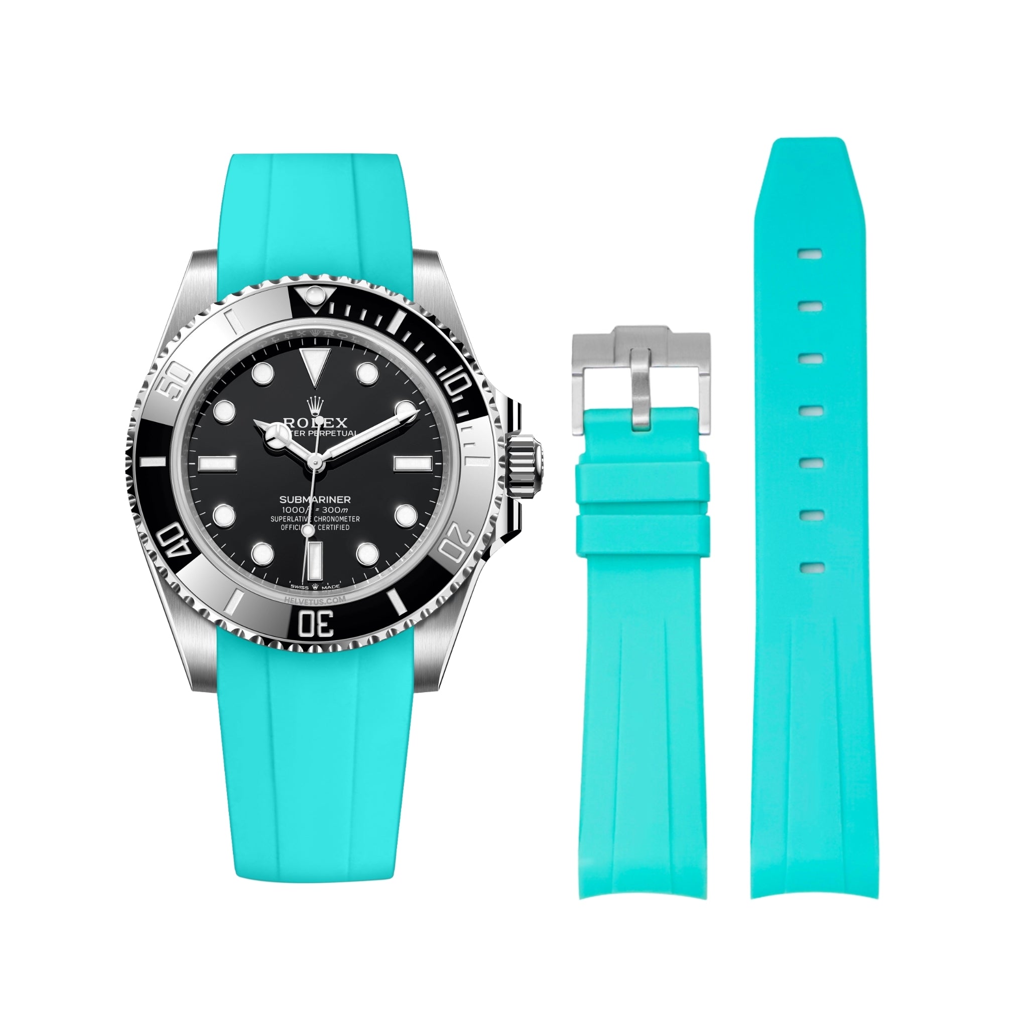 Rubber Strap - For Rolex Submariner - Turquoise - Helvetus