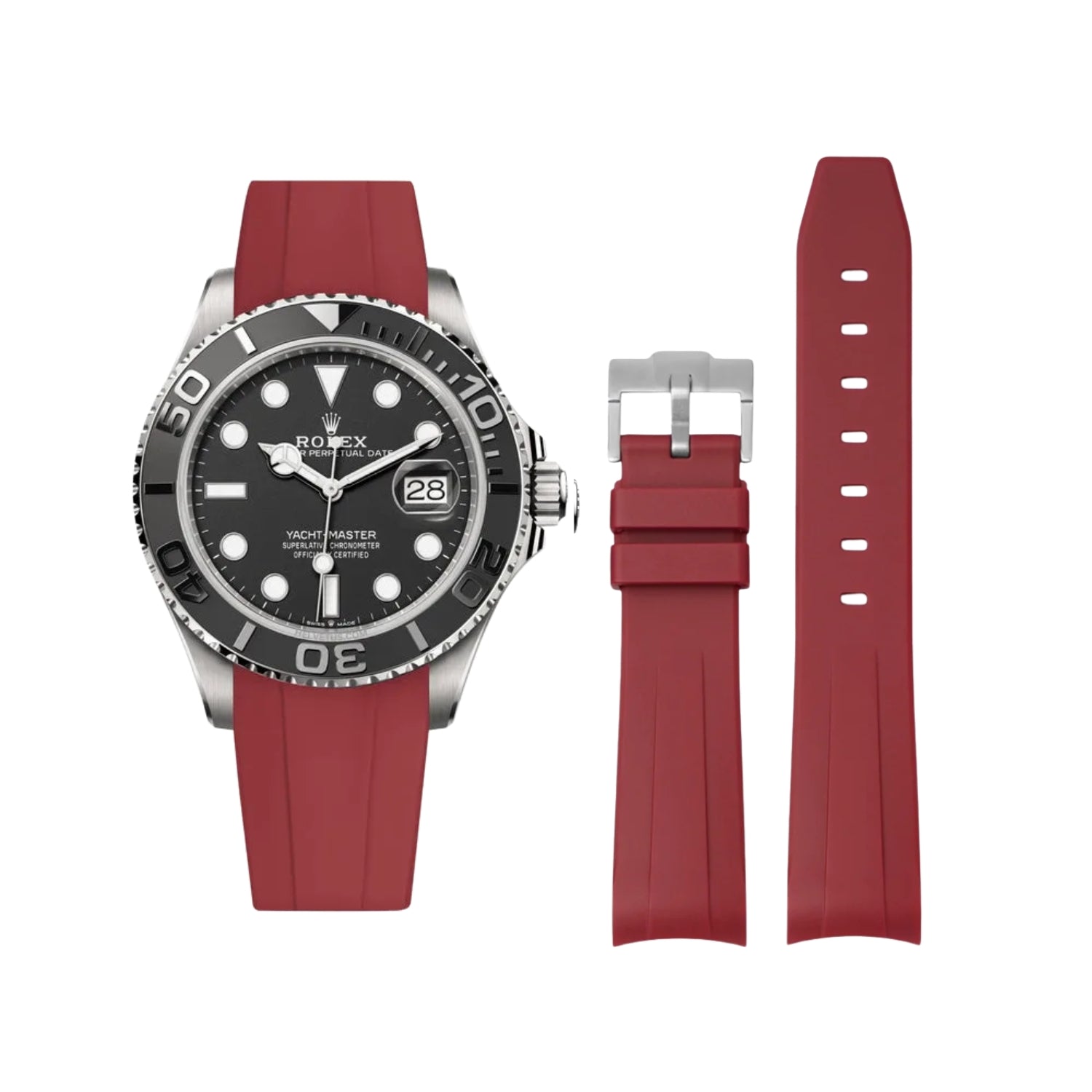Rubber Strap - For Rolex Yacht - Master 40mm/42mm - Bordeaux - Helvetus