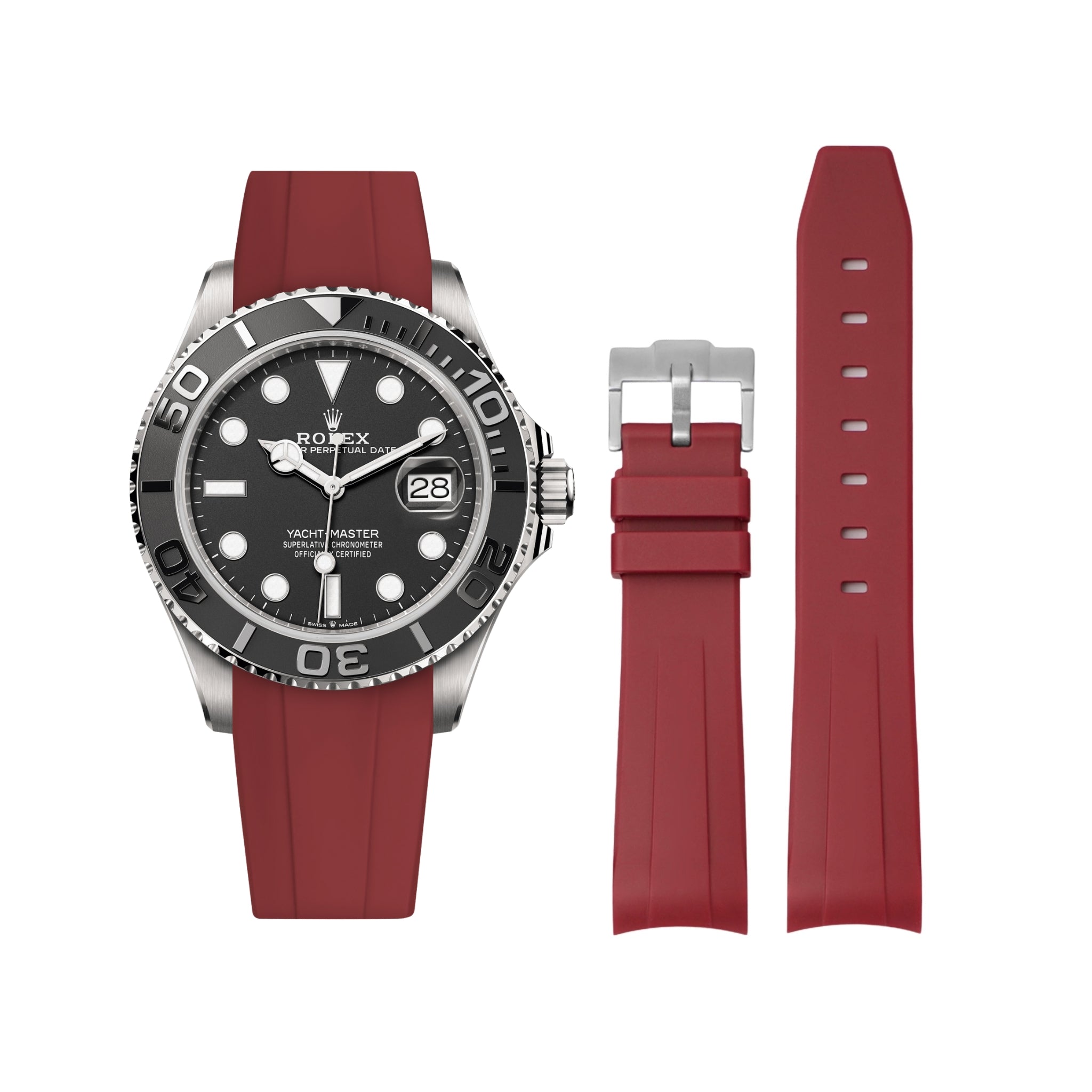 Rubber Strap - For Rolex Yacht - Master - Bordeaux - Helvetus