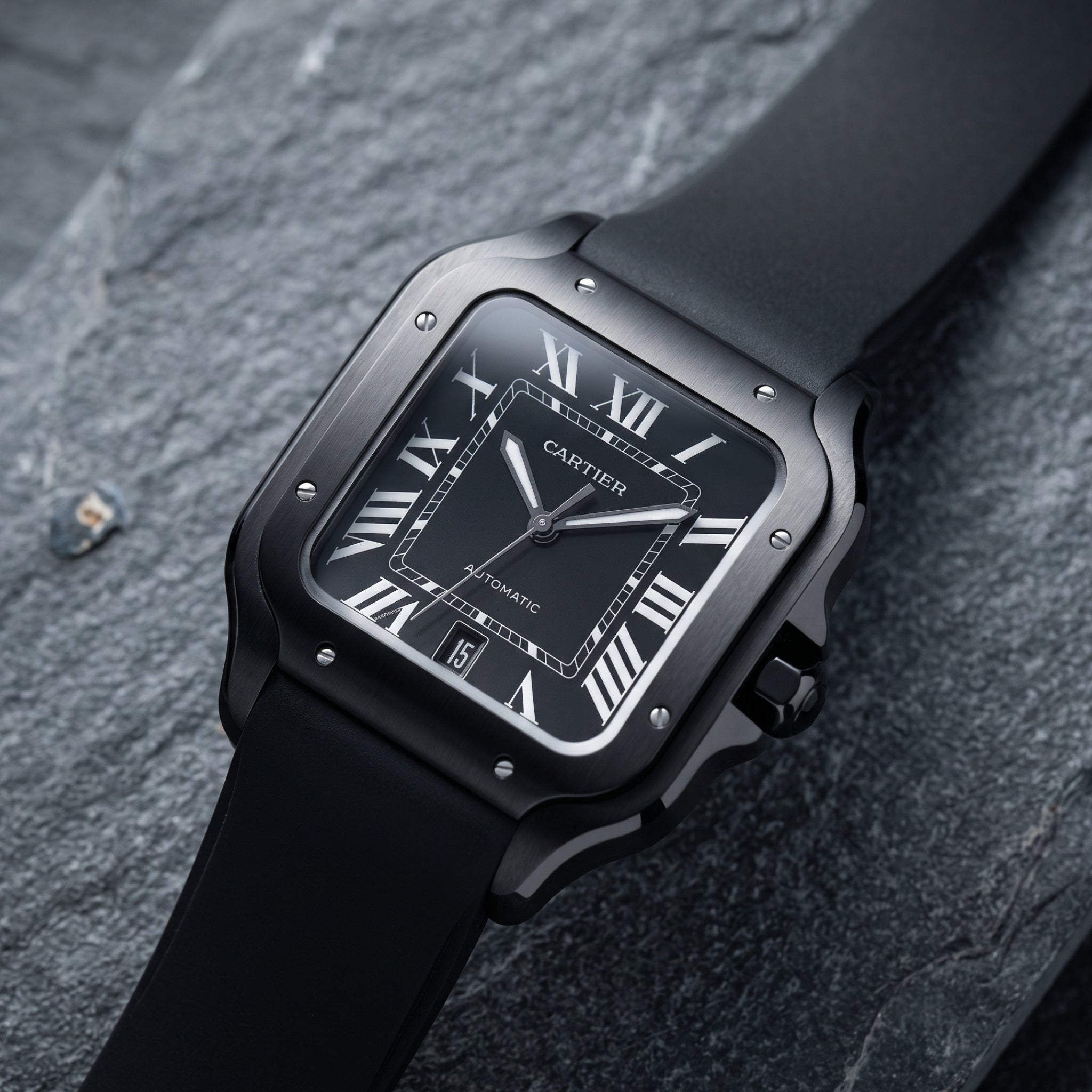Black Rubber Strap for Cartier Santos Medium/Large – Quick Release