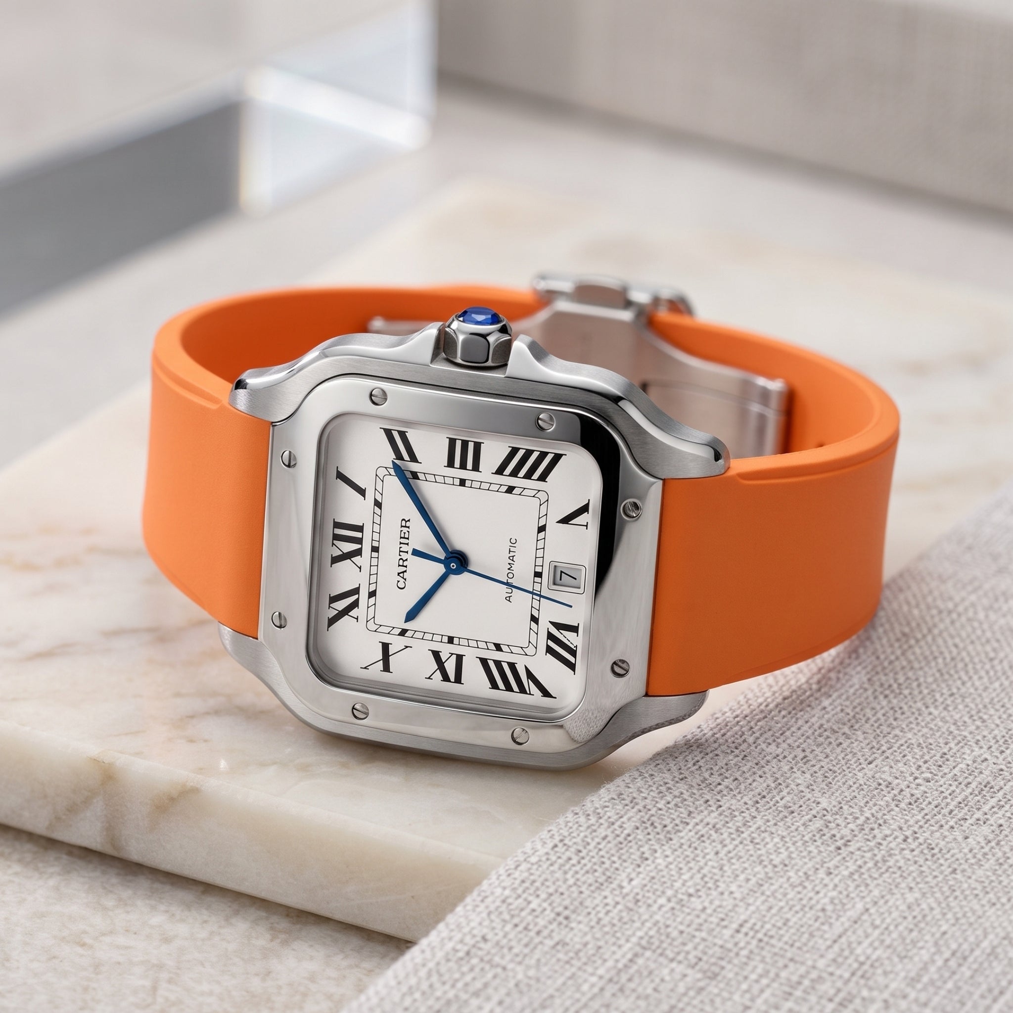 Orange Rubber Strap for Cartier Santos Medium/Large – Quick